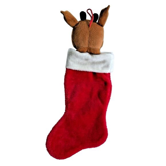 Vtg 90s Rudolph the Red Nose Reindeer Plush Christmas Stocking Red Shiny Nose 3D - Picture 5 of 7